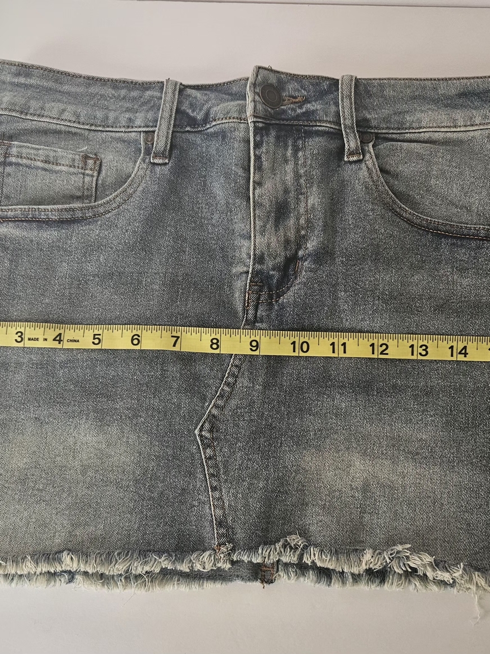 Rise Supply Co. Denim Mini Skirt Size M Blue Acid Wash Distressed Frayed Hem - Picture 9 of 11
